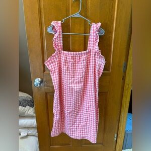 🐳 Vineyard Vines Women’s Pink White Gingham Flutter Sleeves Dress Size XL